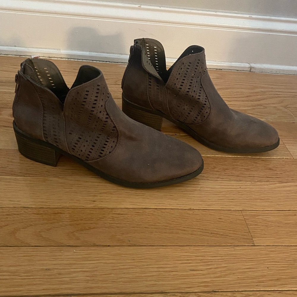 new directions Brown Perforated Ankle Booties